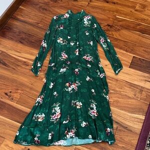 H&M Green Floral Long Sleeve Dress